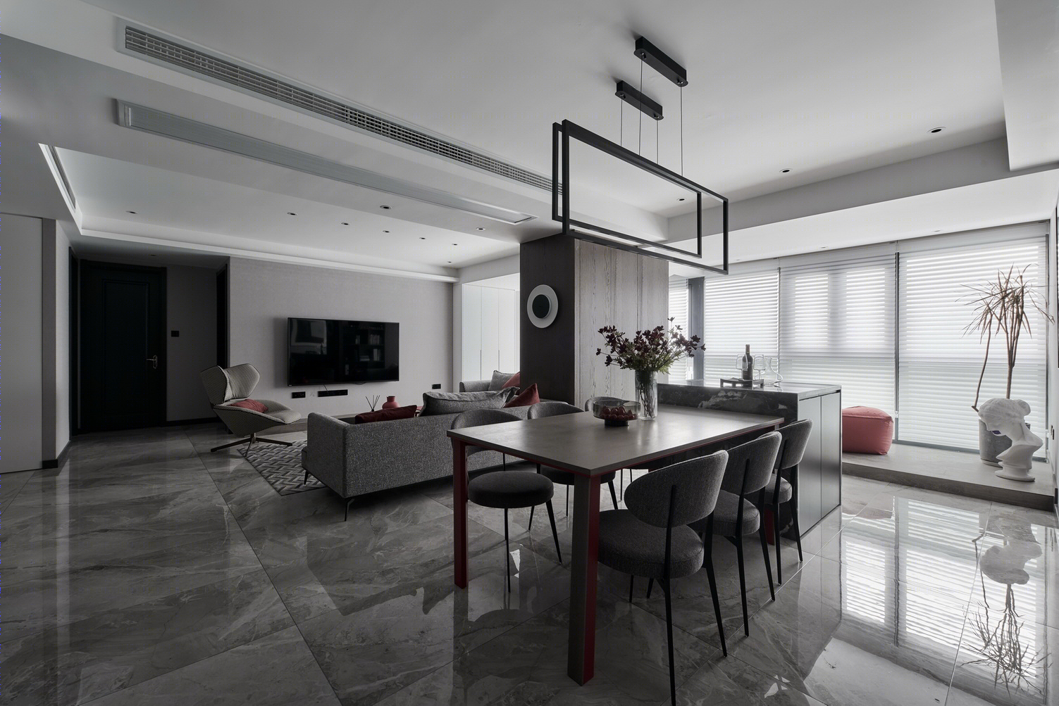 高级灰++ 时尚红，打通空间之美-23