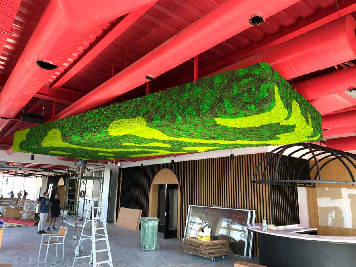 塞浦路斯 PWC 办公室绿色苔藓吊顶设计-2