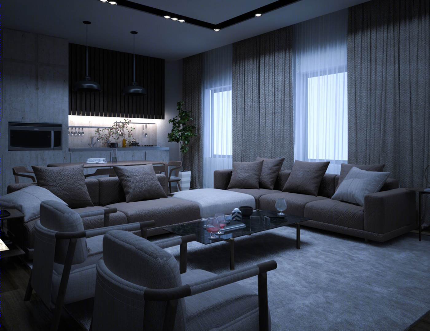 Anastasiya Gushchina丨公寓丨Living Room (3D Max)-2