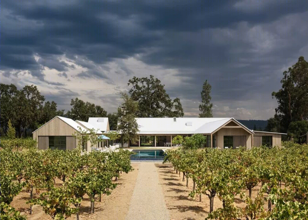 加州葡萄园中的现代谷仓建筑-3