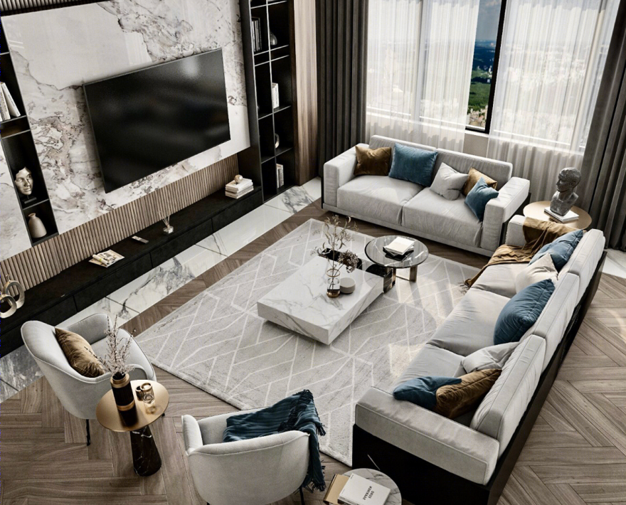 Anastasiya Gushchina丨平层丨Modern reception and dinning for a Villette apartment-2