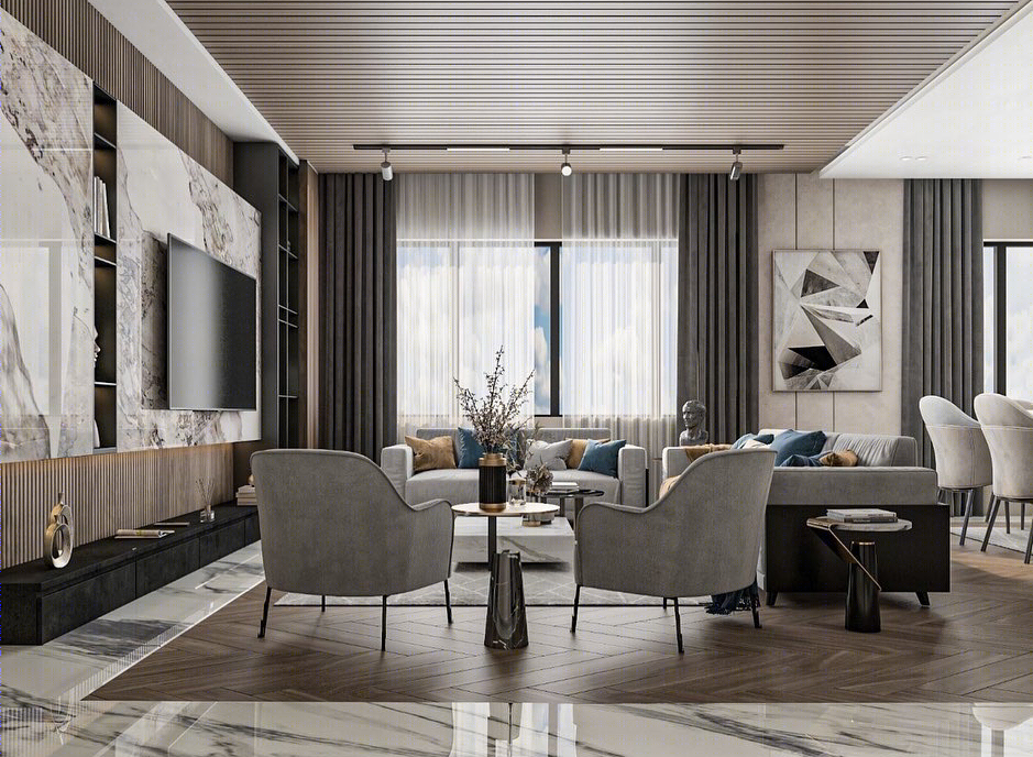 Anastasiya Gushchina丨平层丨Modern reception and dinning for a Villette apartment-4