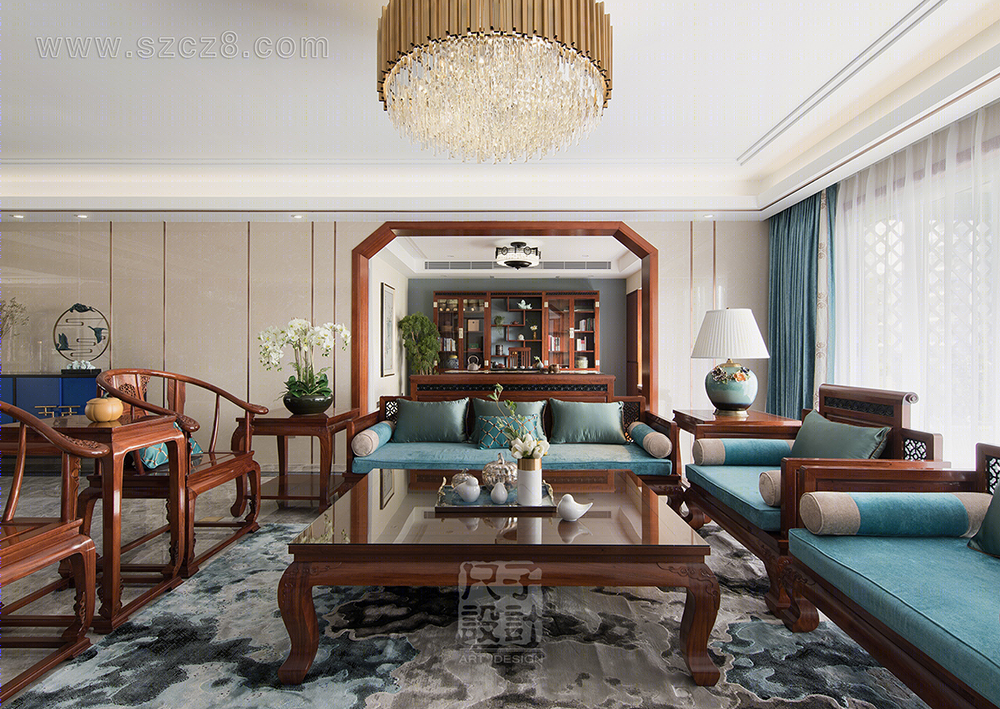 【尺子室内设计】气韵卓然 | 230㎡新中式雅宅-5