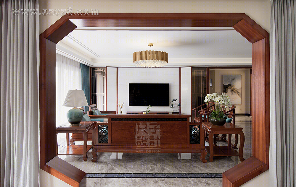 【尺子室内设计】气韵卓然 | 230㎡新中式雅宅-9