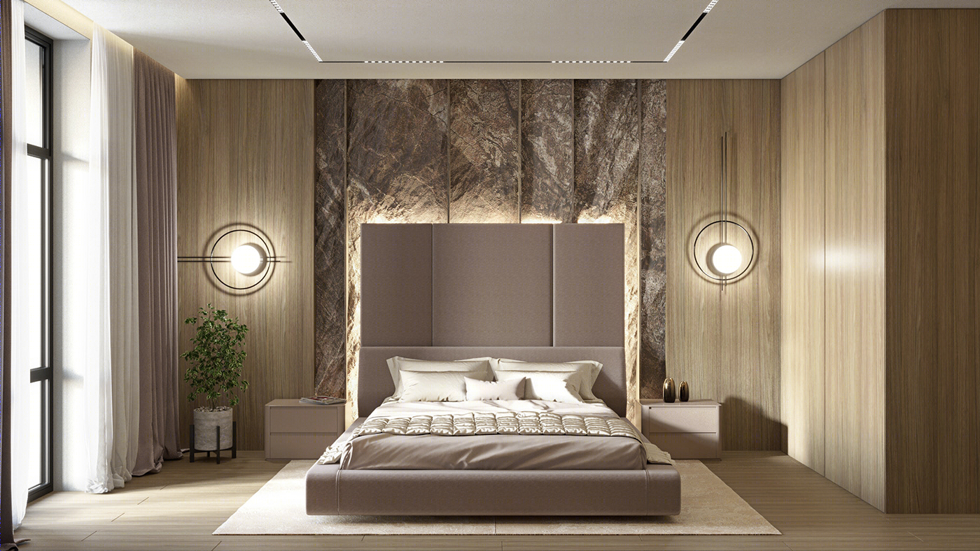 Anastasiya Gushchina丨平层丨Bedroom Decorated With Natural Stone And Wood-0
