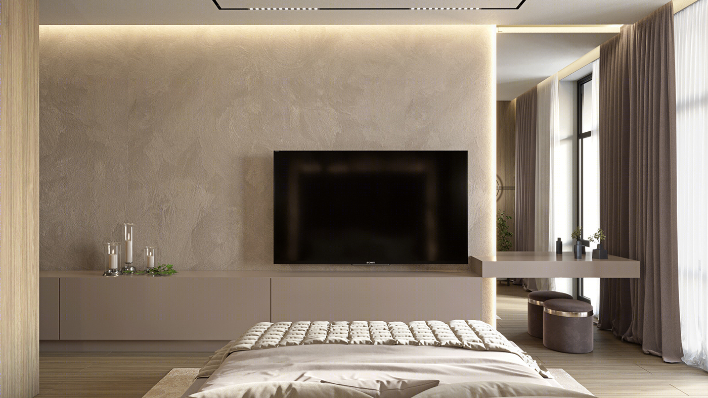 Anastasiya Gushchina丨平层丨Bedroom Decorated With Natural Stone And Wood-3