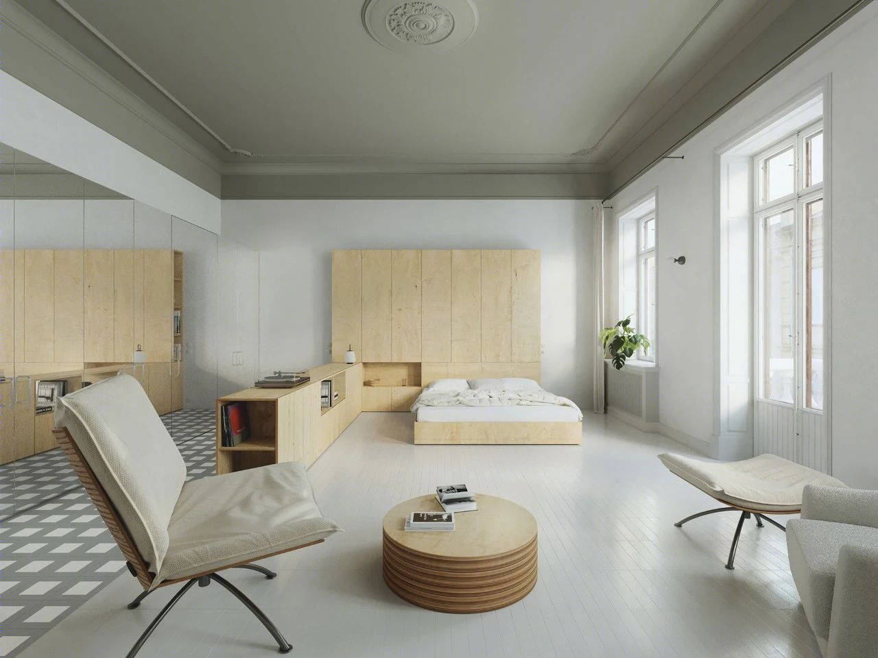 乌克兰一室户极简公寓，镜面元素打造宽敞空间-19