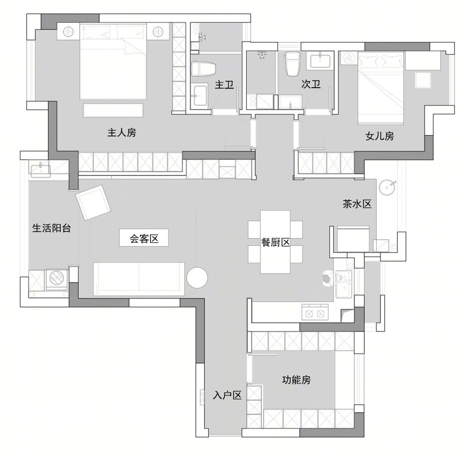 110㎡简约风住宅设计-2