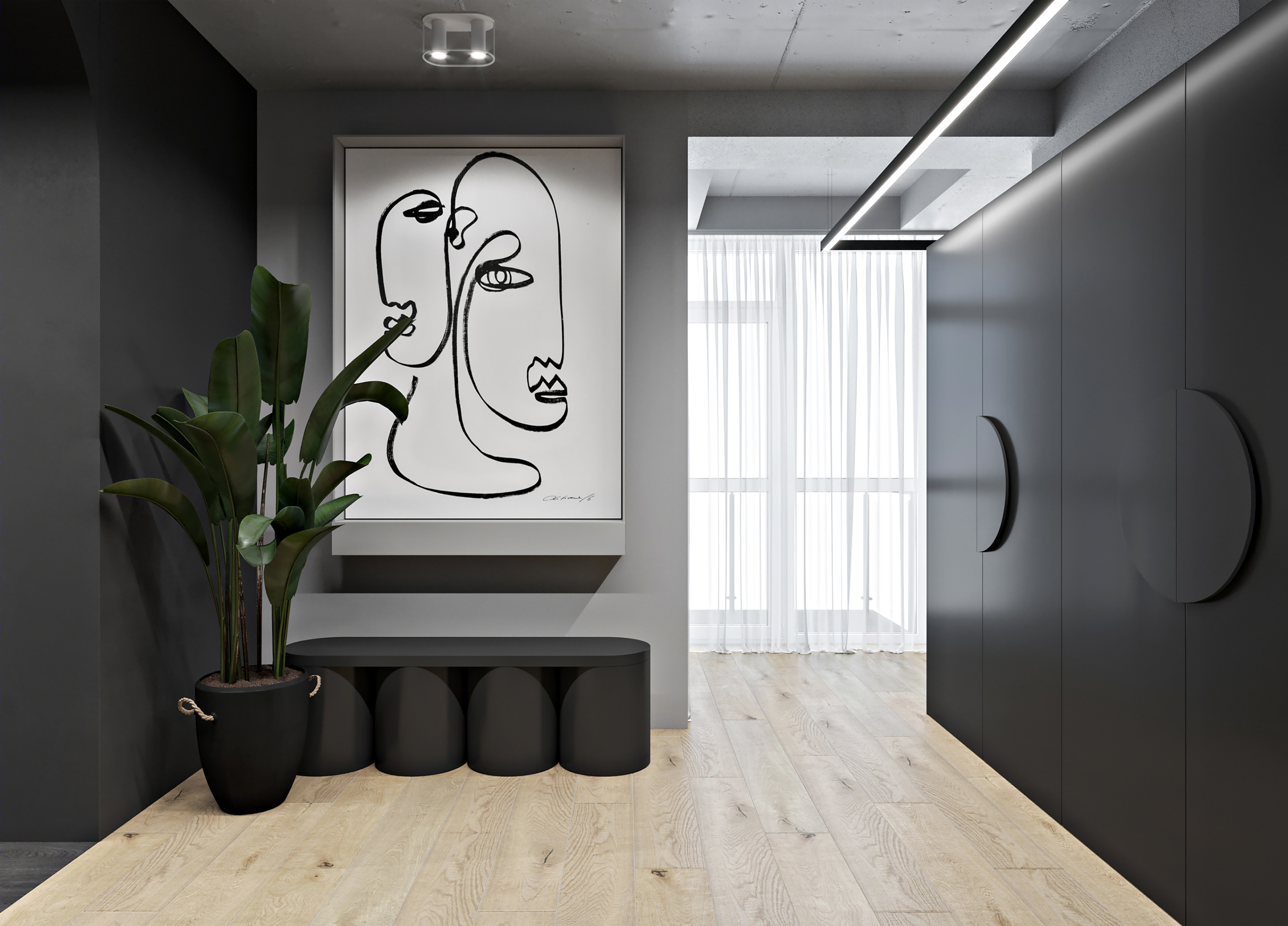 102㎡高级黑公寓，L 型空间塞下 10 个功能区-8