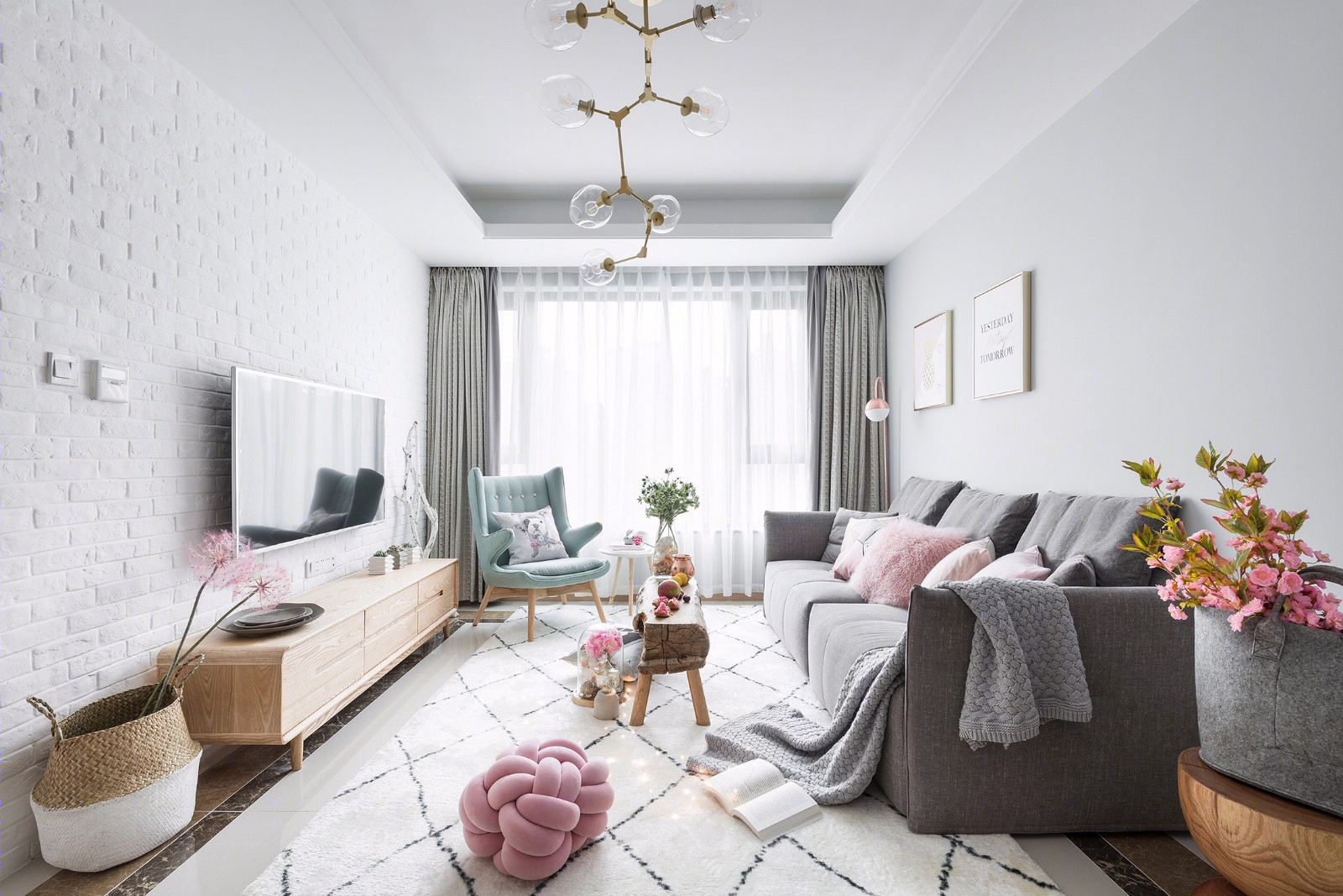 88㎡北欧风灰度空间 | 清新梦幻的粉色公主小天地-14