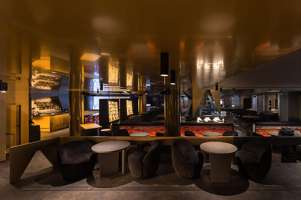 莫斯科现代几何黄铜餐厅-6