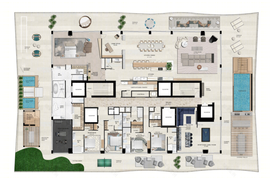 迈阿密 57 Ocean 公寓顶层设计丨美国迈阿密丨Sofia Joelsson Design-21