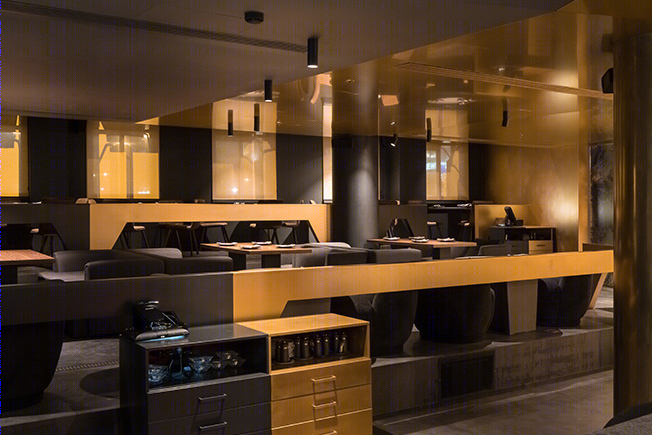 莫斯科现代几何黄铜餐厅-14