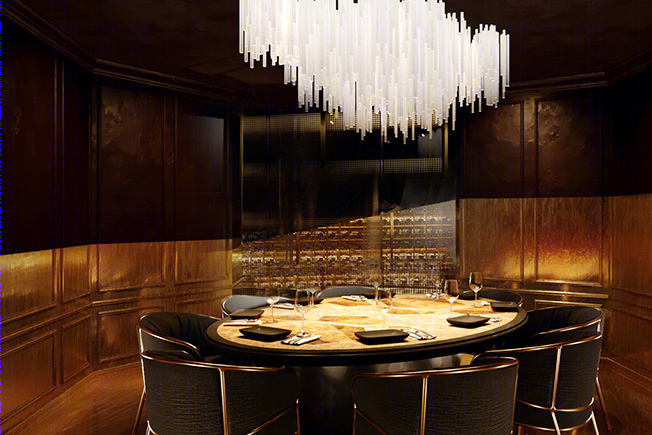 莫斯科现代几何黄铜餐厅-16