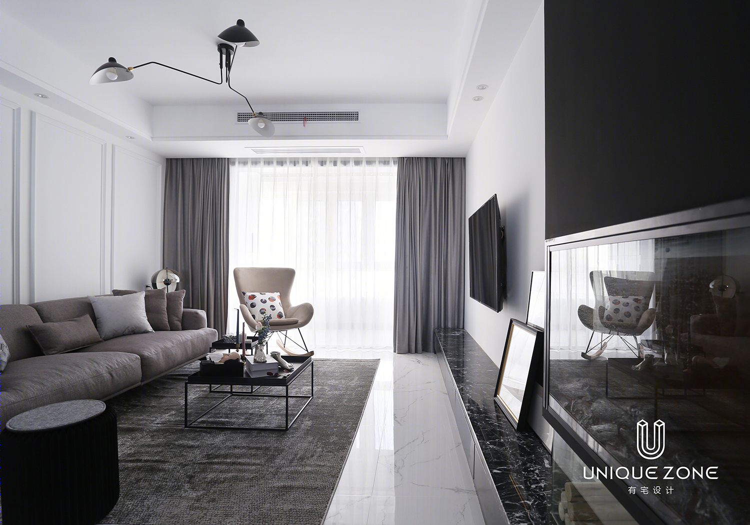 《轻纱》武汉揽胜公园 118 平高级灰平层设计，木工现场打造电视柜，云朵元素增添少女仙气-11