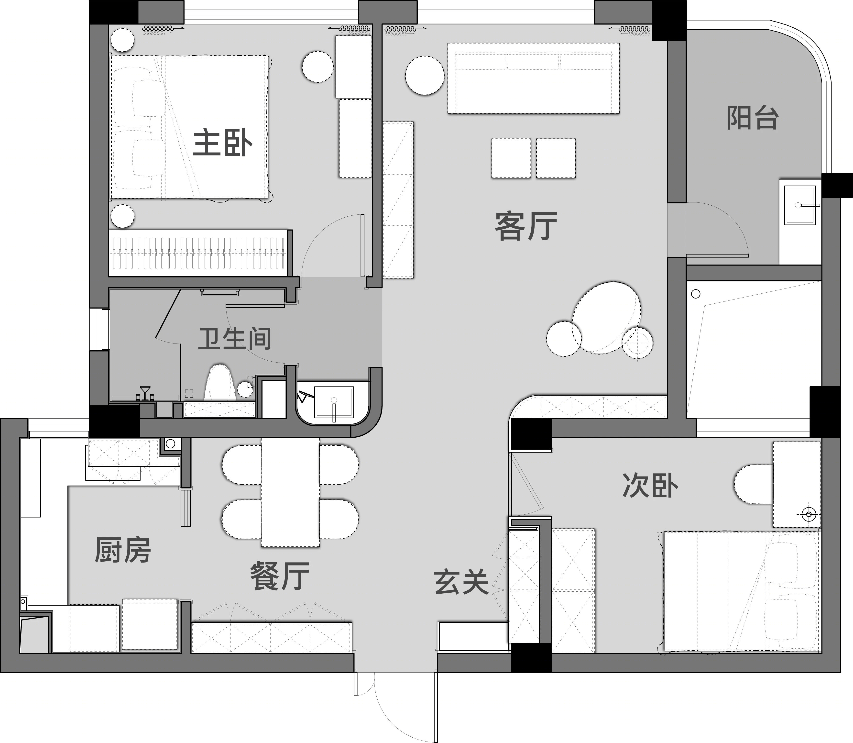 90㎡北欧风小家,弧形元素调整光线,实用收纳与美观兼具-3
