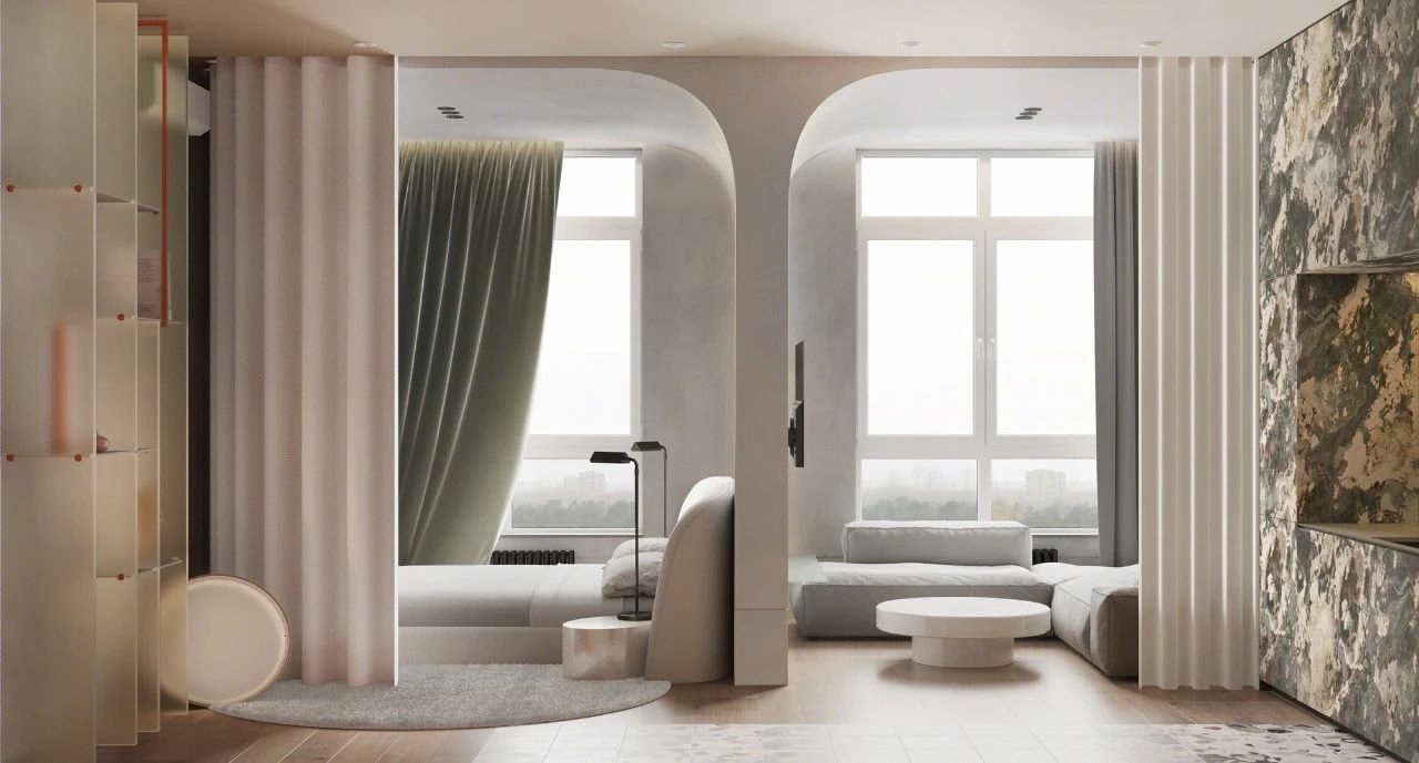 乌克兰基辅一室户公寓，色彩与材料打造轻奢时尚家居-19