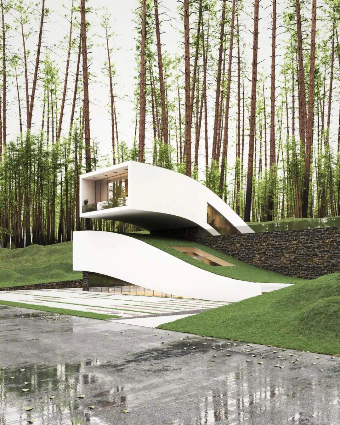 瑞士林地绿色奢华住宅丨伊朗建筑室内设计师 Milad Eshtiguashi-4