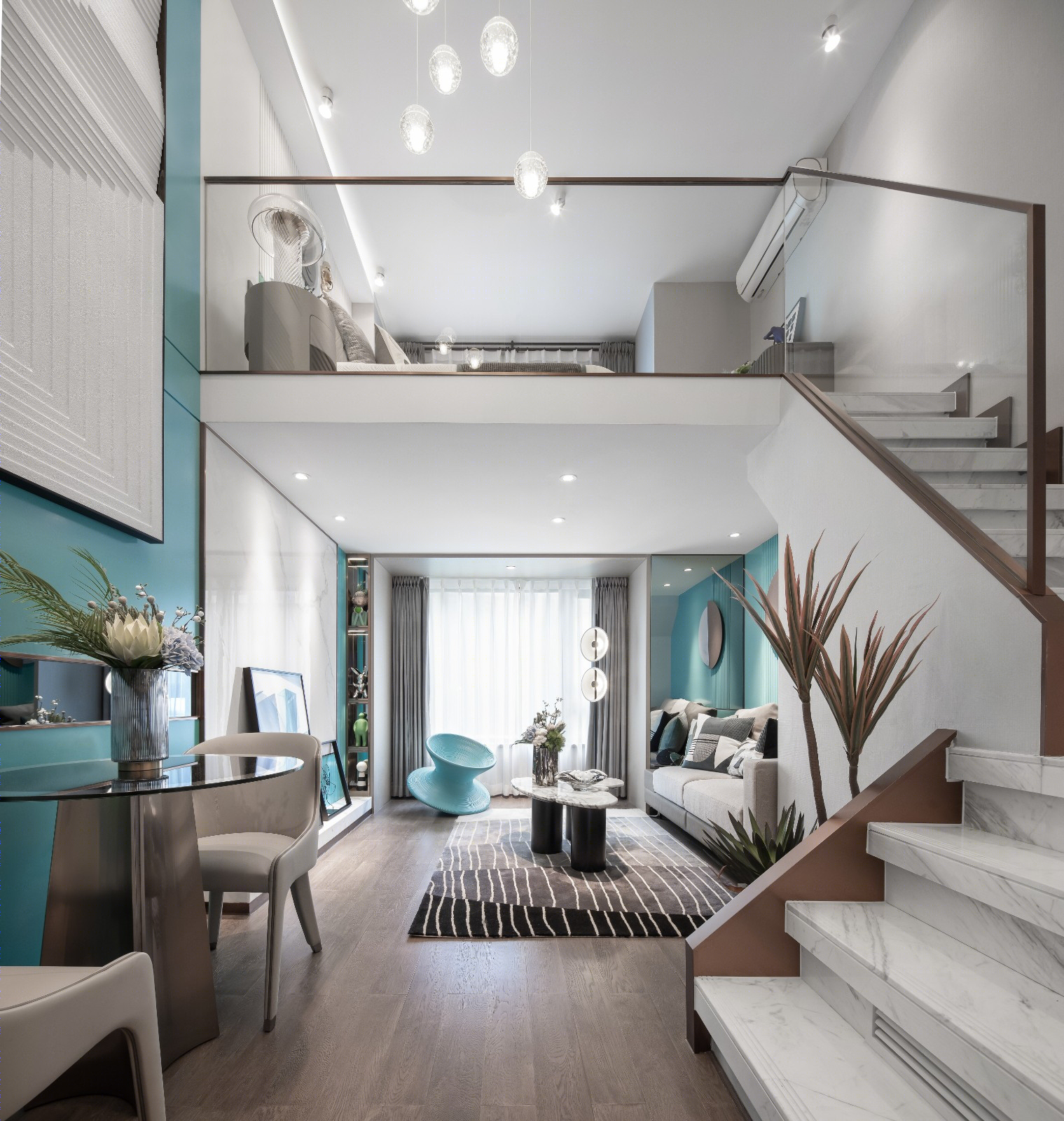 Tiffany 蓝主题 LOFT 公寓丨纱纱优家空间设计-6