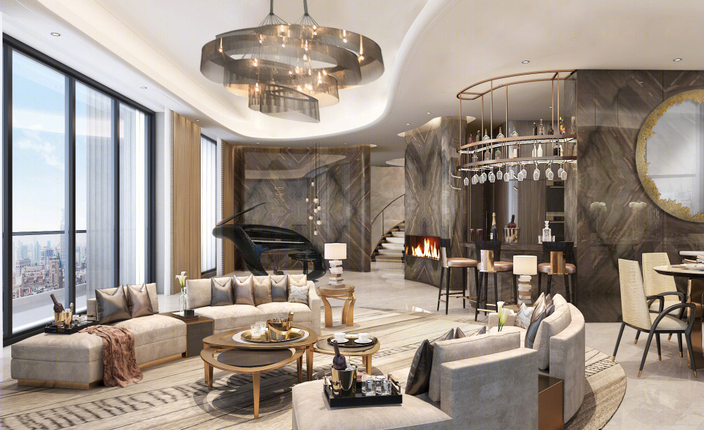 上海绿地五里桥顶层复式豪宅丨设计方案+效果图+彩平图+施工图+机电图+物料表 |-0