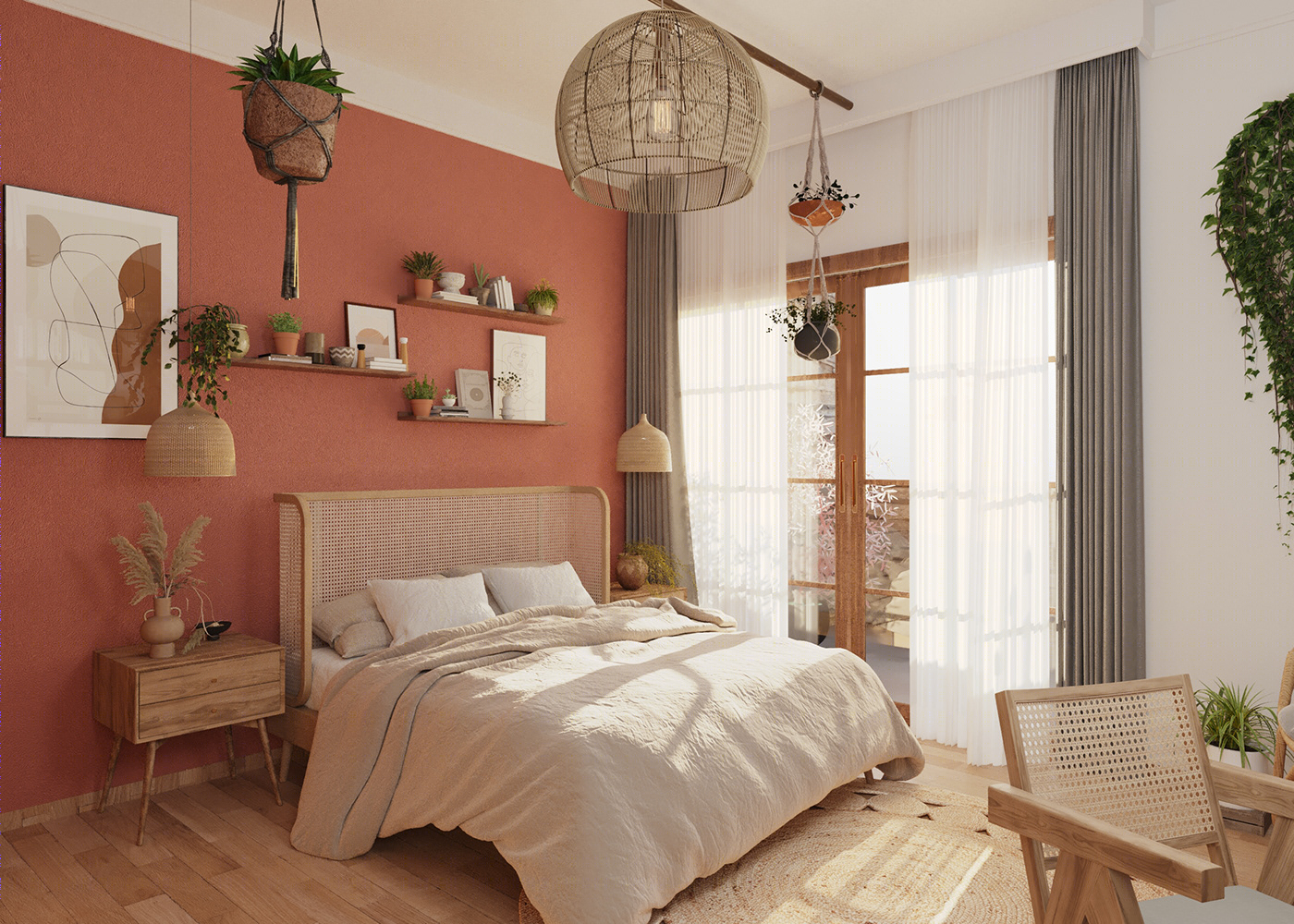 简嫃的桃红波希米亚卧室设计-1