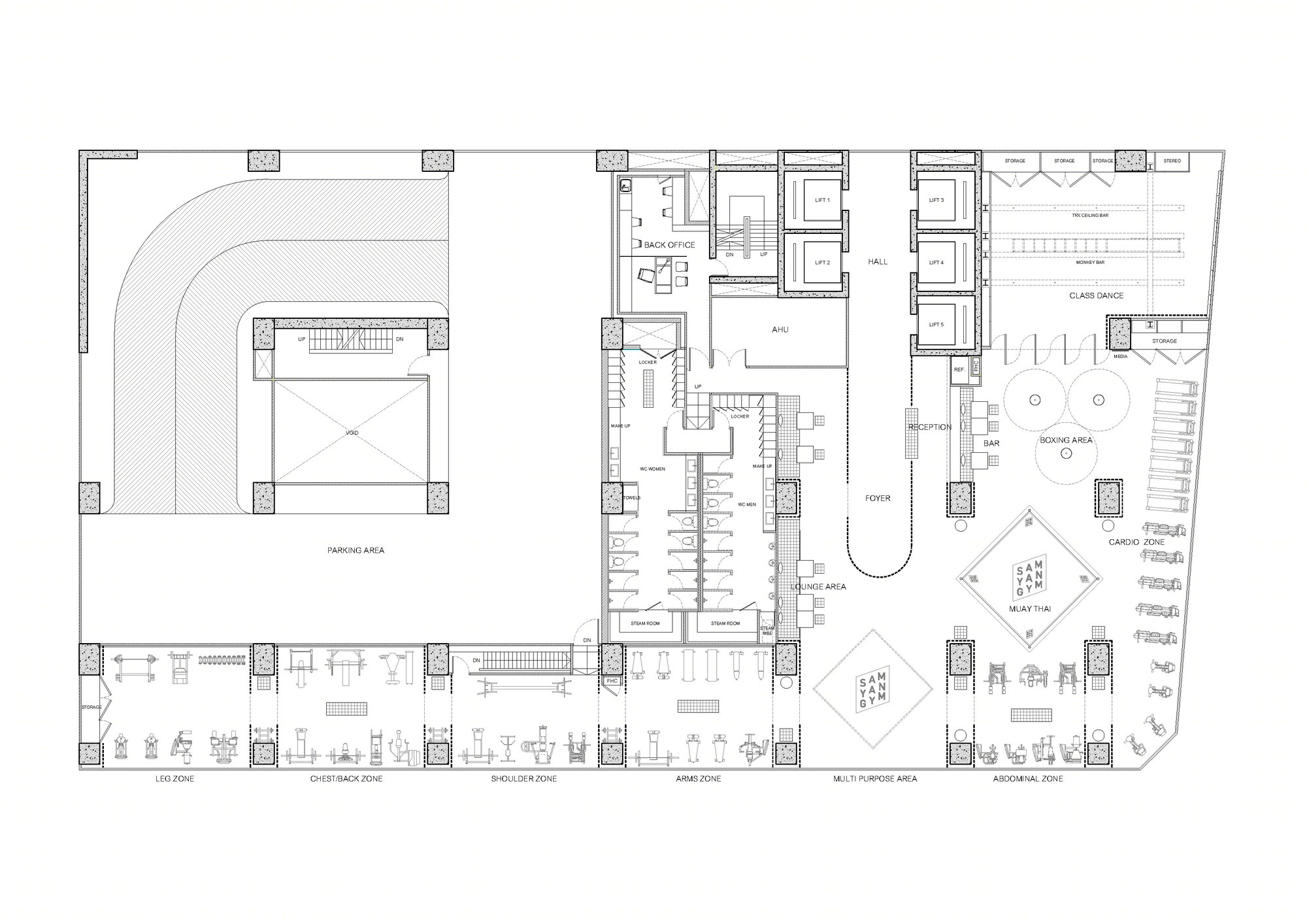 Looklen Architects 打造独特红色蓝色网格分隔的 Sam Yan Gym-2