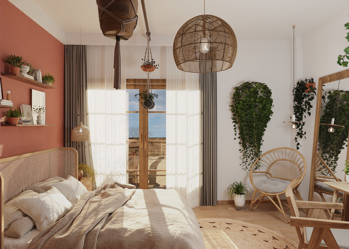 简嫃的桃红波希米亚卧室设计-6