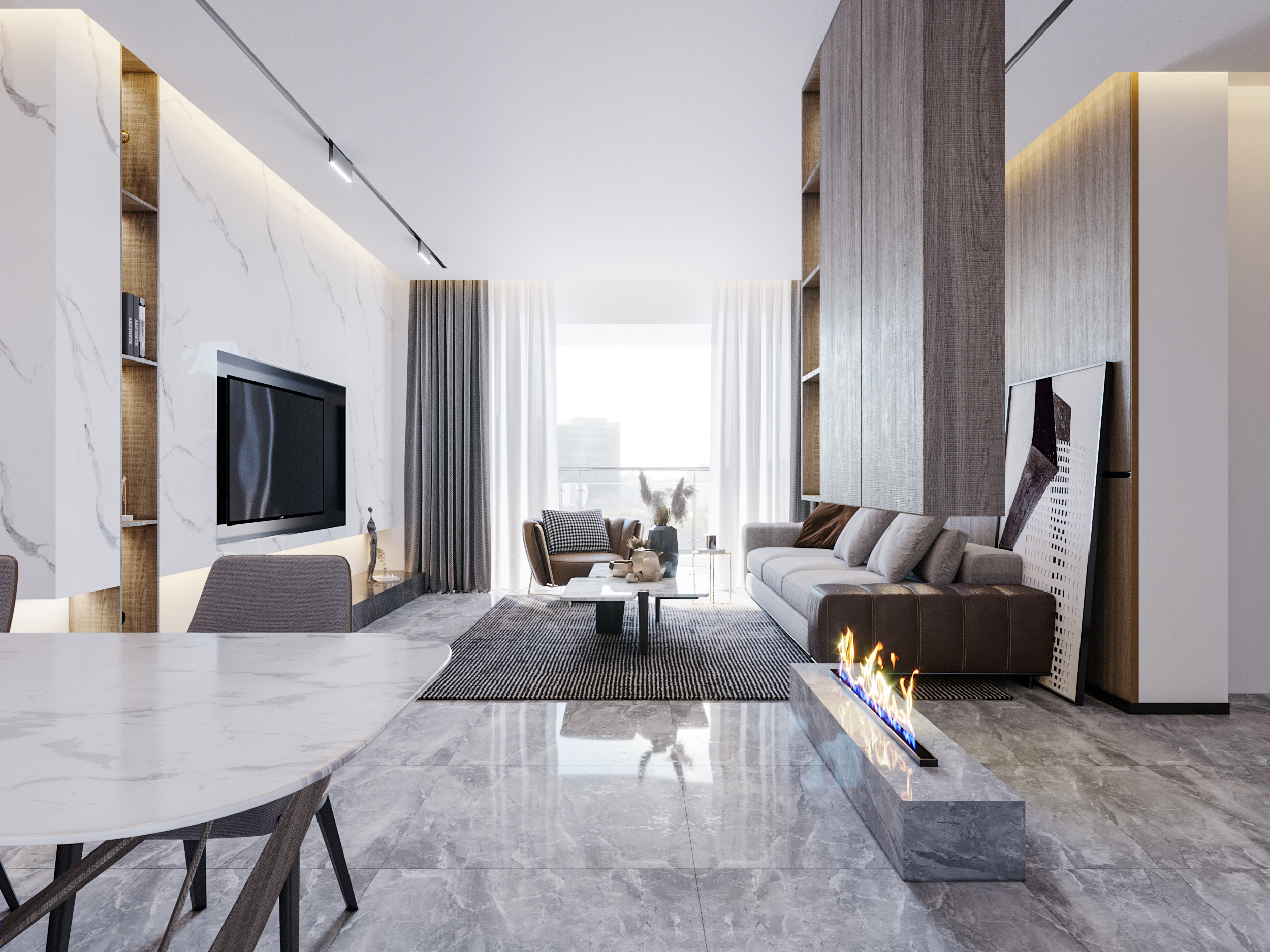 灰、白、木—现代客厅-1