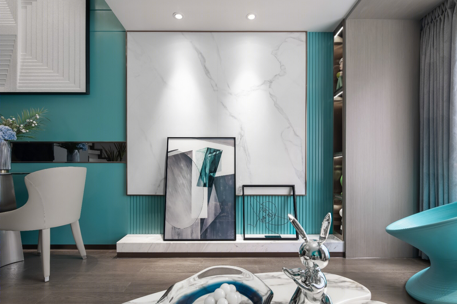 Tiffany 蓝主题 LOFT 公寓丨纱纱优家空间设计-3