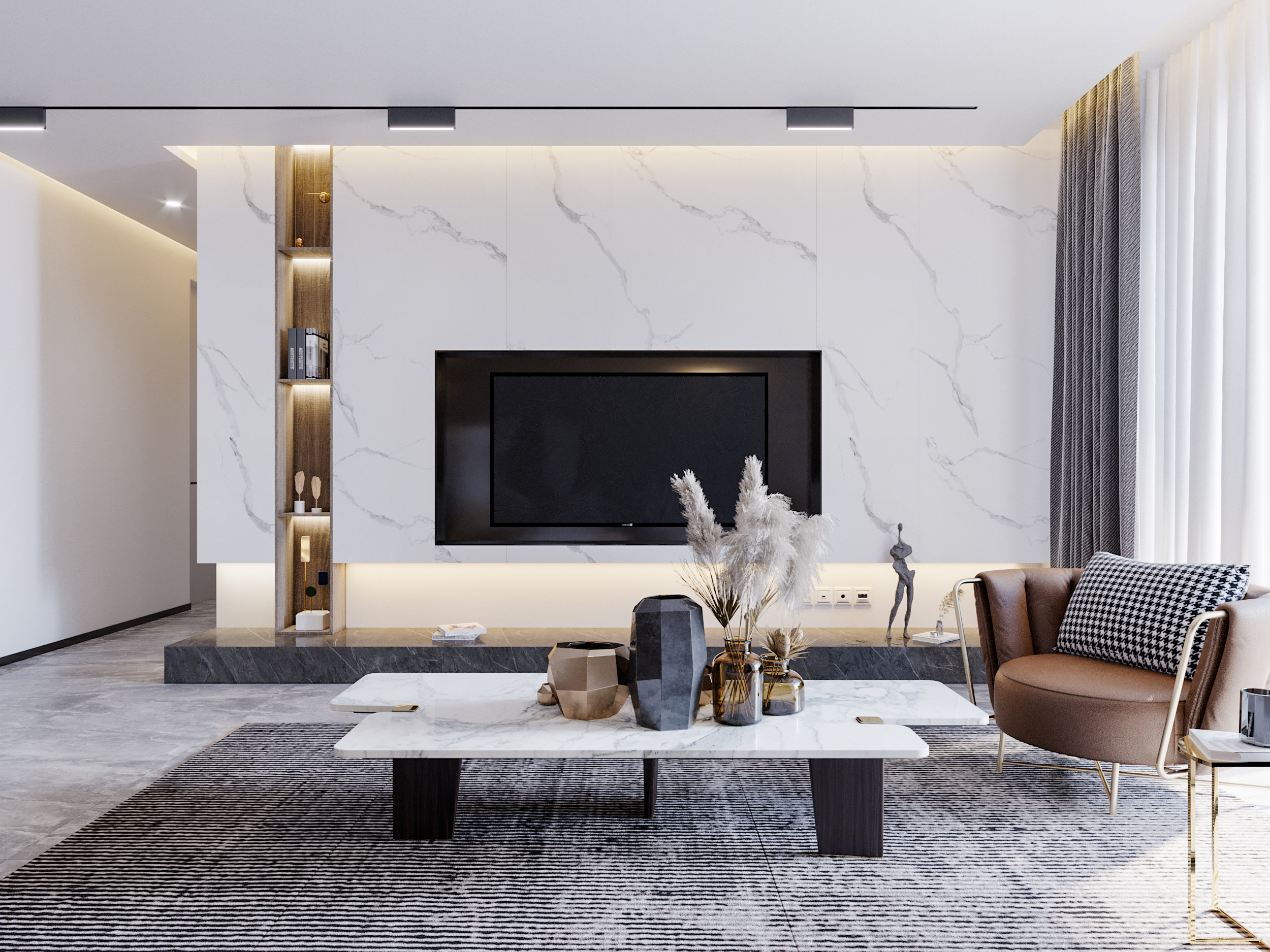 灰、白、木—现代客厅-4