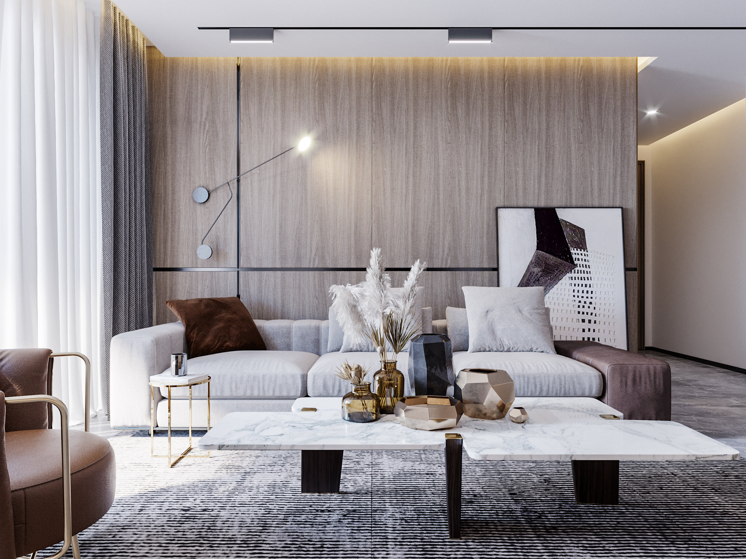 灰、白、木—现代客厅-5